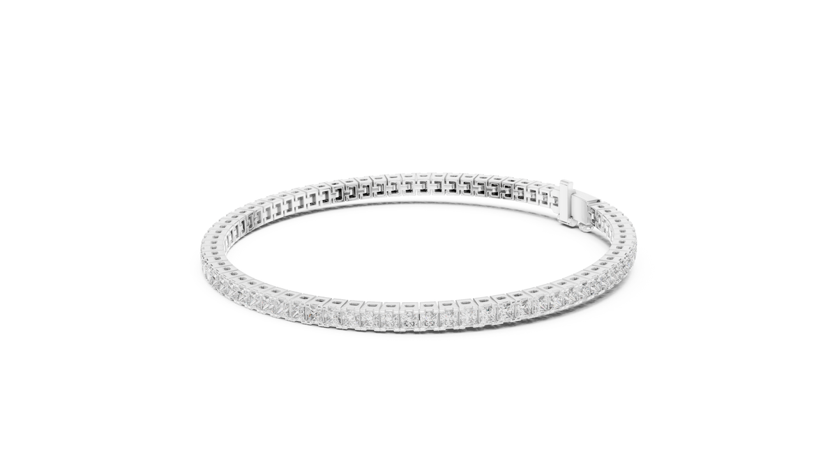 IGI Certified Princess Cut Lab Grown Diamond Tennis Bracelet, White Gold