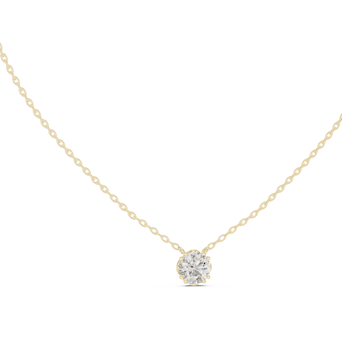 Round Cut Lab Grown Diamond Solitaire Pendant, Yellow Gold