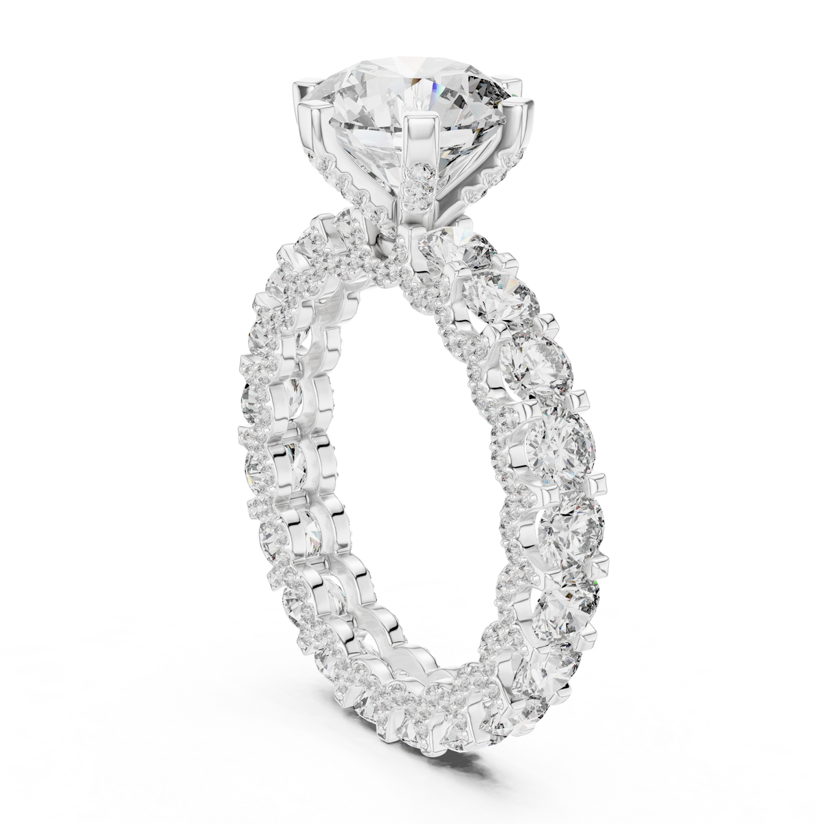 2 CT Round Cut Lab Grown Diamond Pavé Band Ring with Diamond-Set Shoulders, White Gold