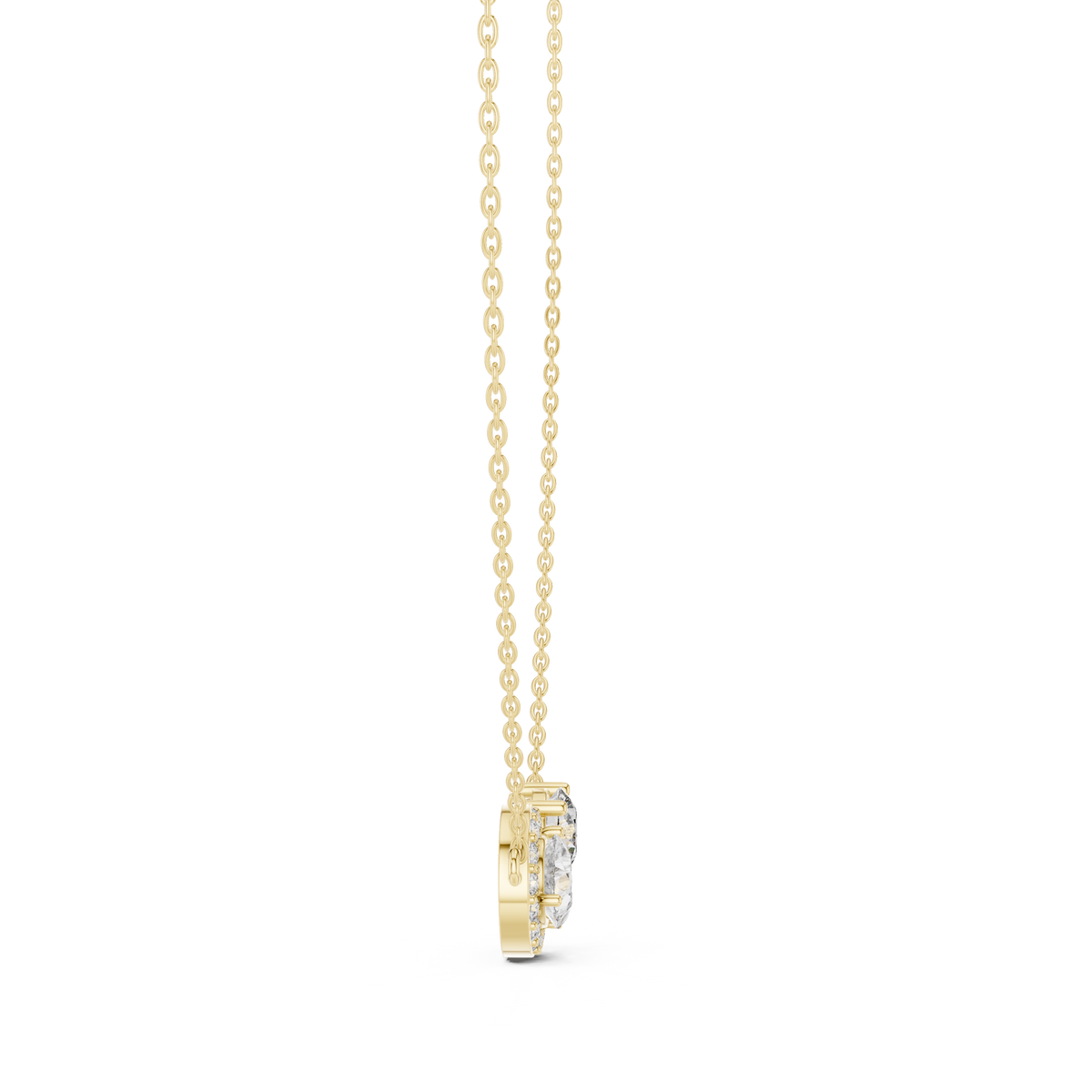 Toi et Moi Pear & Round Halo Lab Grown Diamond Pendant, Yellow Gold