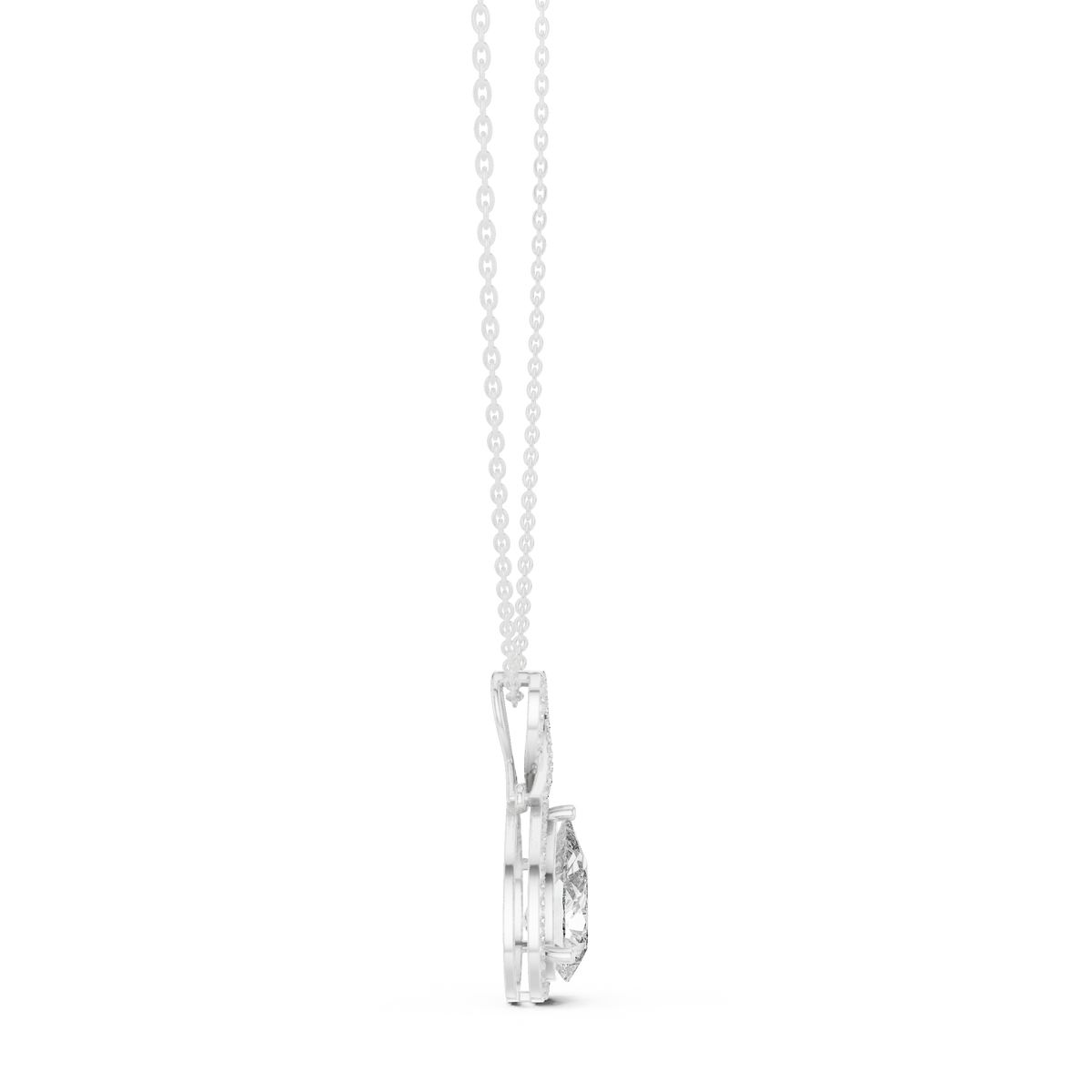4 Carat Pear Lab Grown Diamond Halo Pendant, White Gold