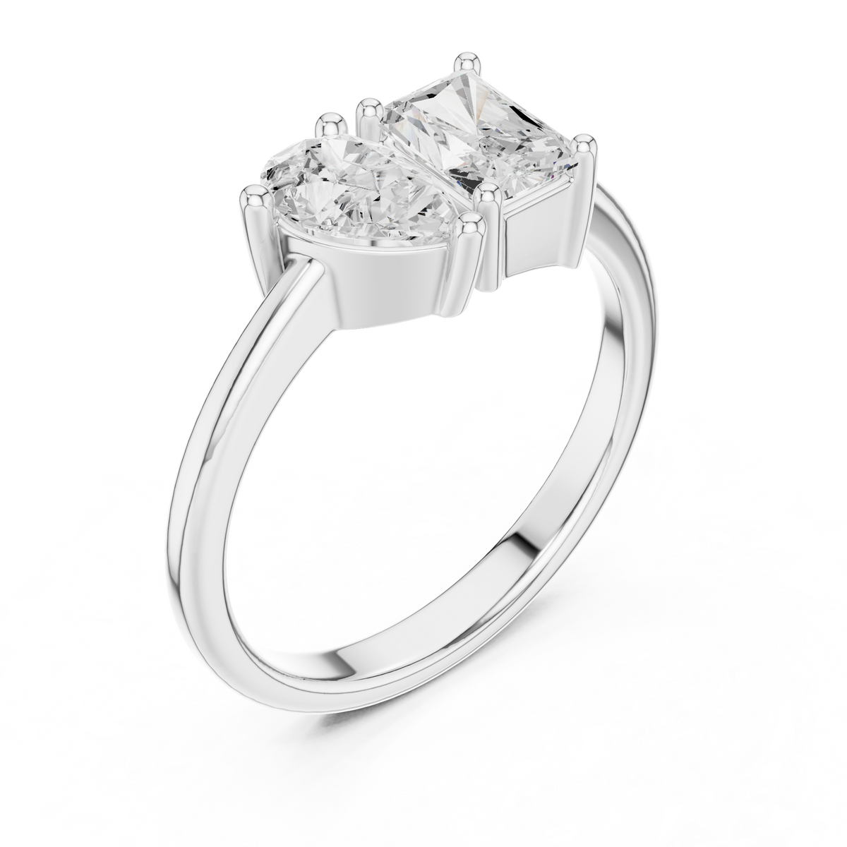 IGI Certified Toi et Moi Radiant & Pear Cut Lab Grown Diamond Ring, White Gold