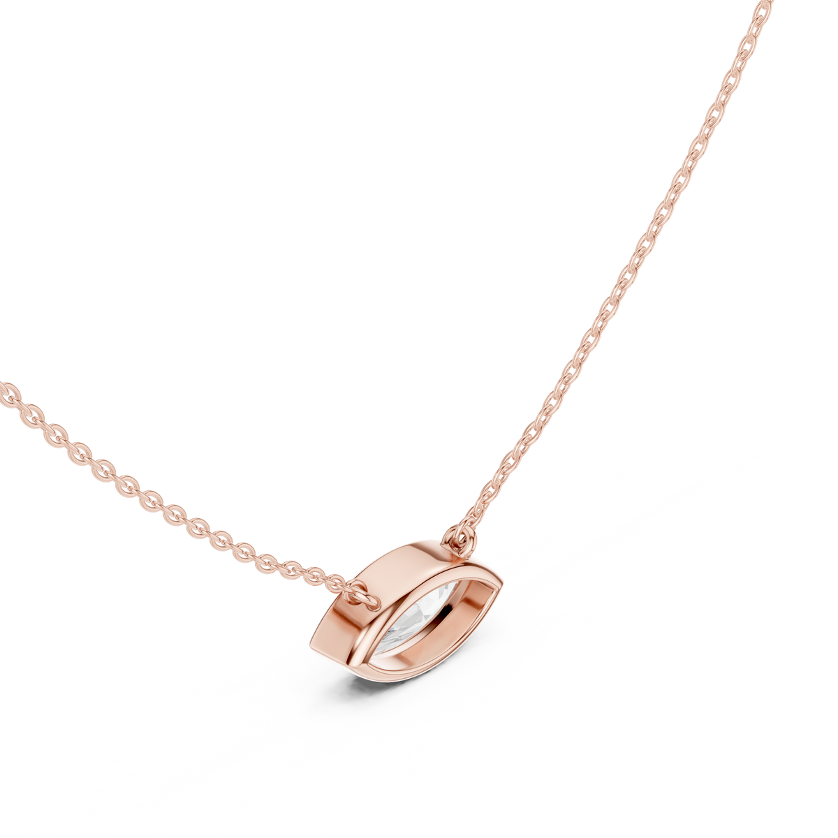 Marquise Cut Bezel Lab Grown Diamond Solitaire Pendant, Rose Gold