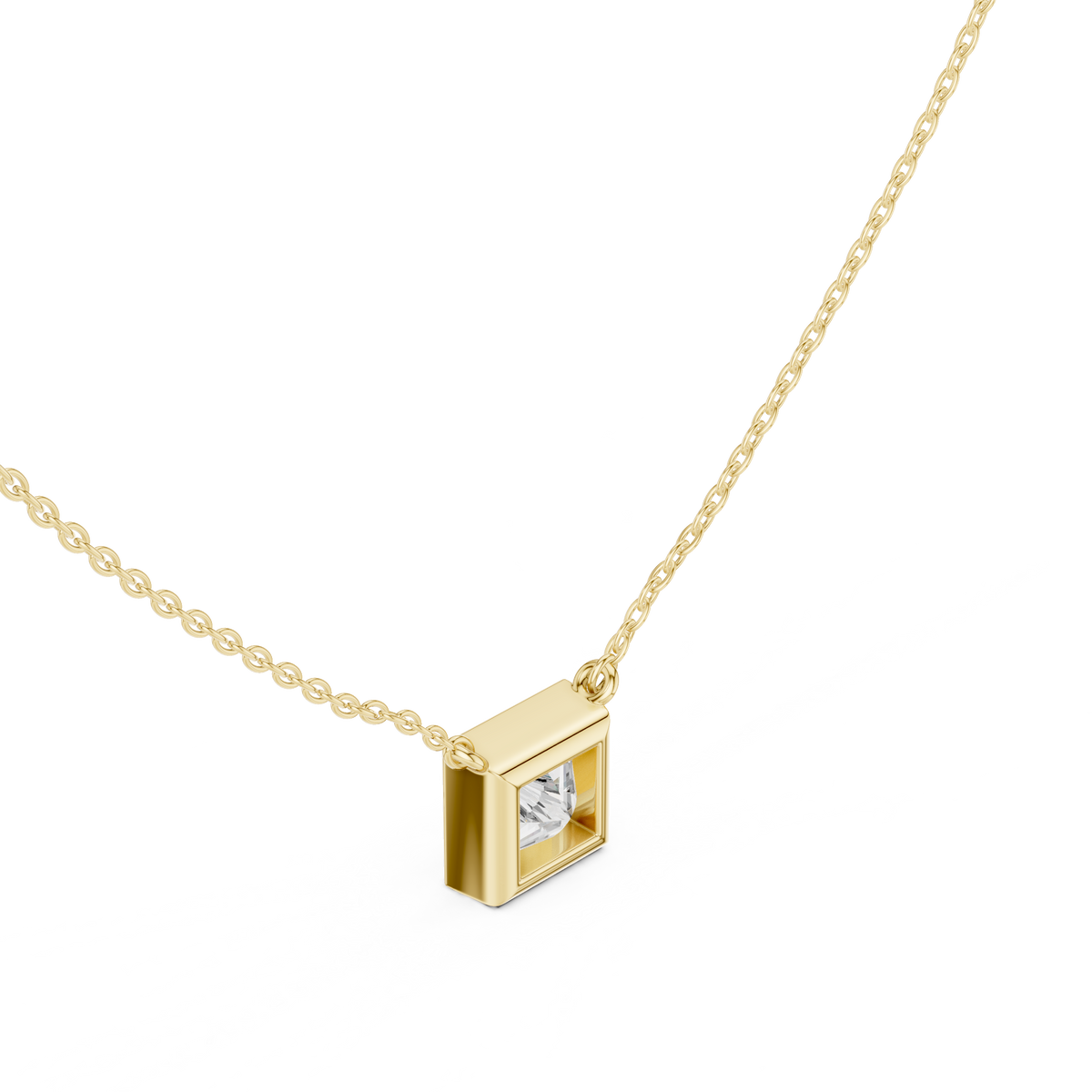 Princess Cut Bezel Lab Grown Diamond Solitaire Pendant, Yellow Gold