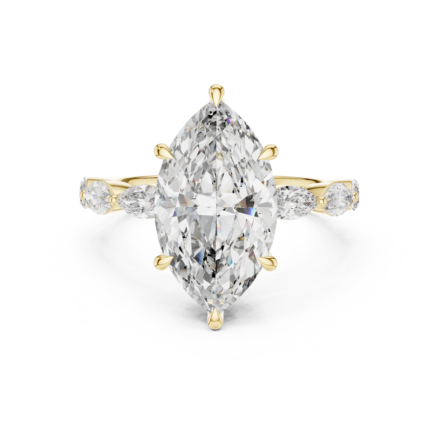 Marquise Cut Lab Grown Diamond Ring with Marquise Side Stones, Yellow Gold