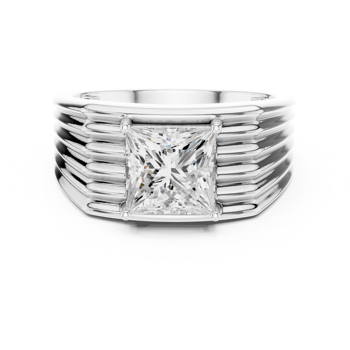 IGI Certified Princess Cut Lab-Grown Diamond Men's Statement Ring, White Gold