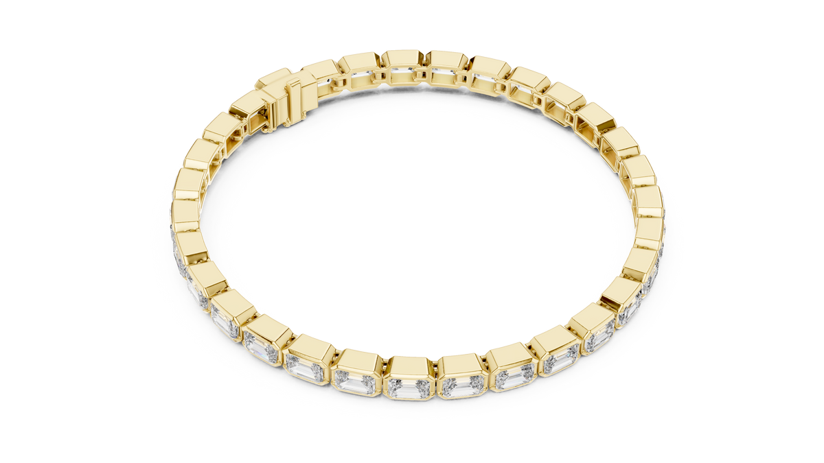 Bezel Emerald Cut Lab Grown Diamond Tennis Bracelet, Yellow Gold