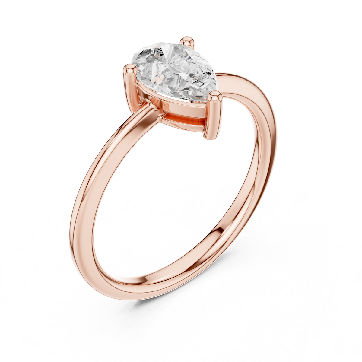 Pear Cut Solitaire Lab Grown Diamond Casual Ring, Rose Gold