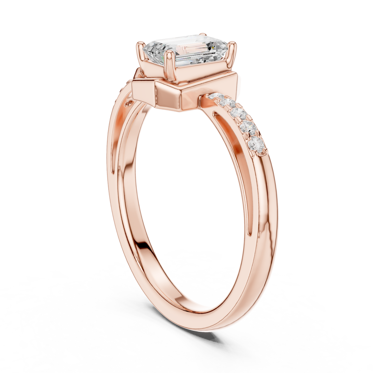 0.60 Ct Emerald Cut Lab Grown Diamond Office Wear Casual Ring, Rose Gold