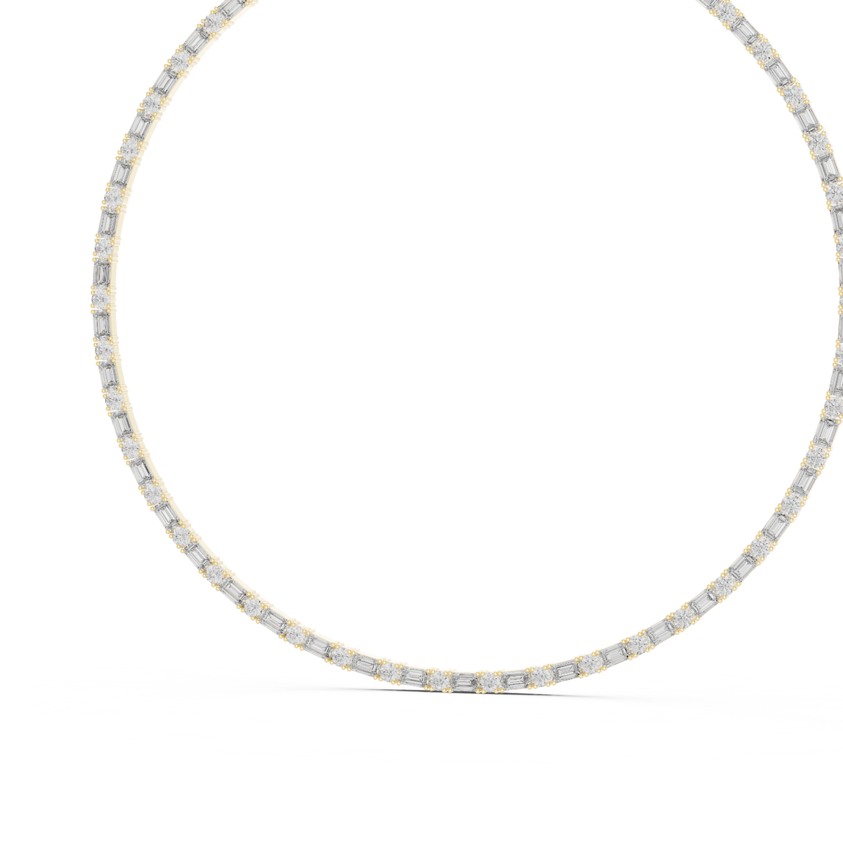 Aveline Emerald & Round Lab Grown Diamond Tennis Necklace, Yellow Gold