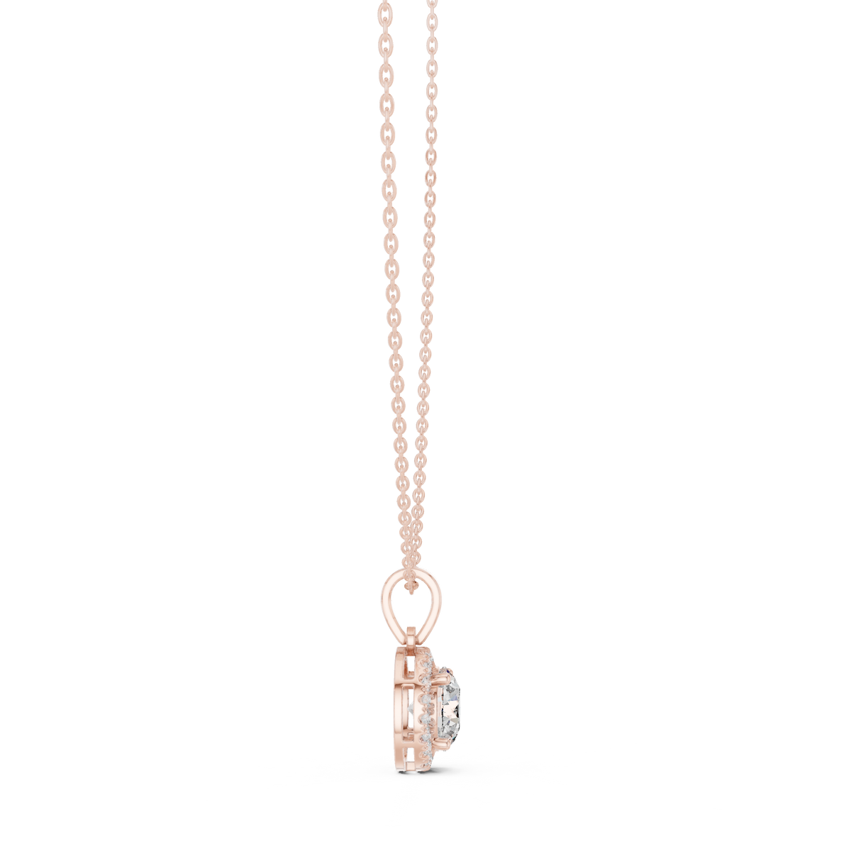 IGI Certified 2 Carat Round Halo Lab Grown Diamond Pendant, Rose Gold
