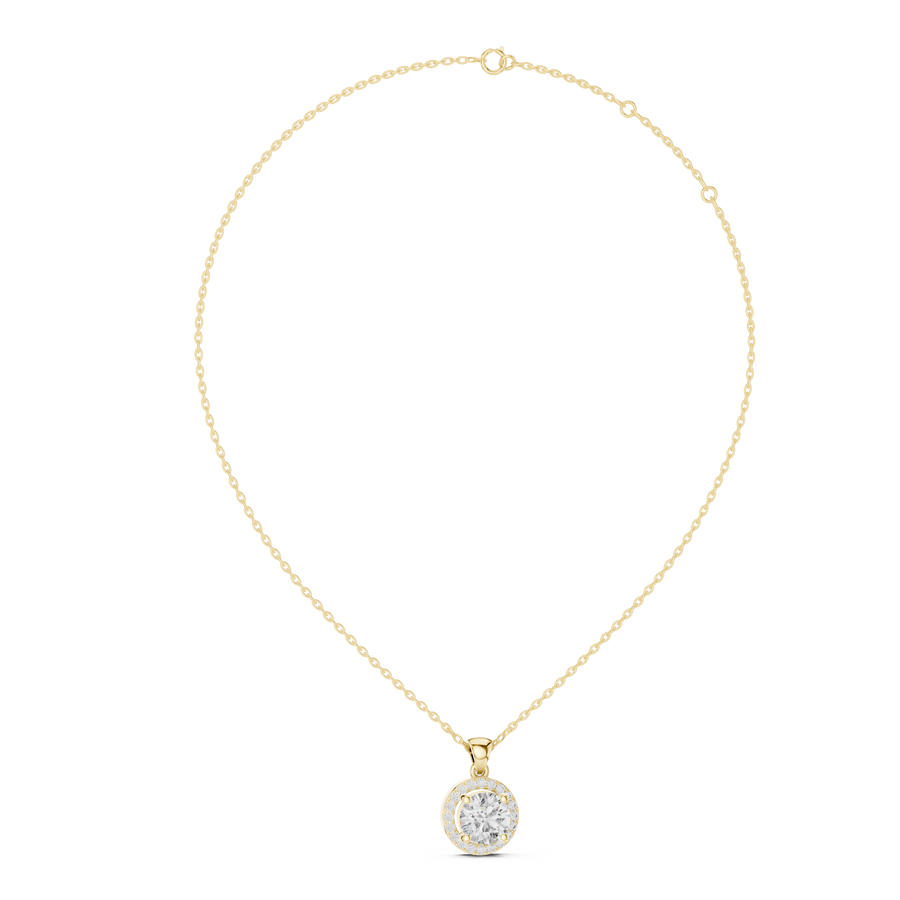 Round Halo Lab Grown Diamond Pendant, Yellow Gold