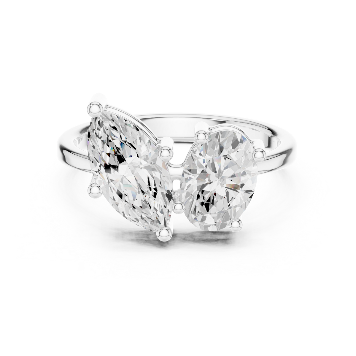 Toi et Moi Oval & Marquise Cut Lab Grown Diamond Ring, White Gold