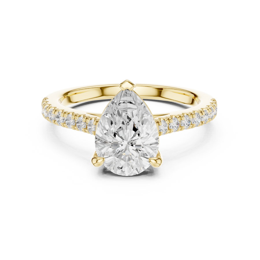 1.50 CT Pear Cut Lab Grown Diamond Pavé Ring, Yellow Gold