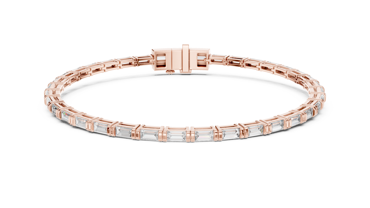 Baguette Lab Grown Diamond Tennis Bracelet, Rose Gold