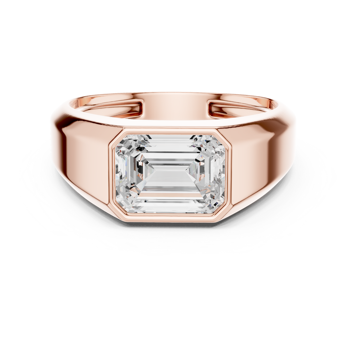 2.00 CT Emerald Cut Lab Grown Diamond Men's Ring, Rose Gold