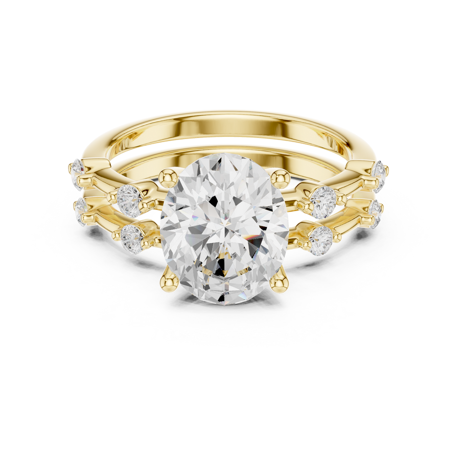 Oval Cut Lab Grown Diamond Ring with Double Band, Yellow Gold