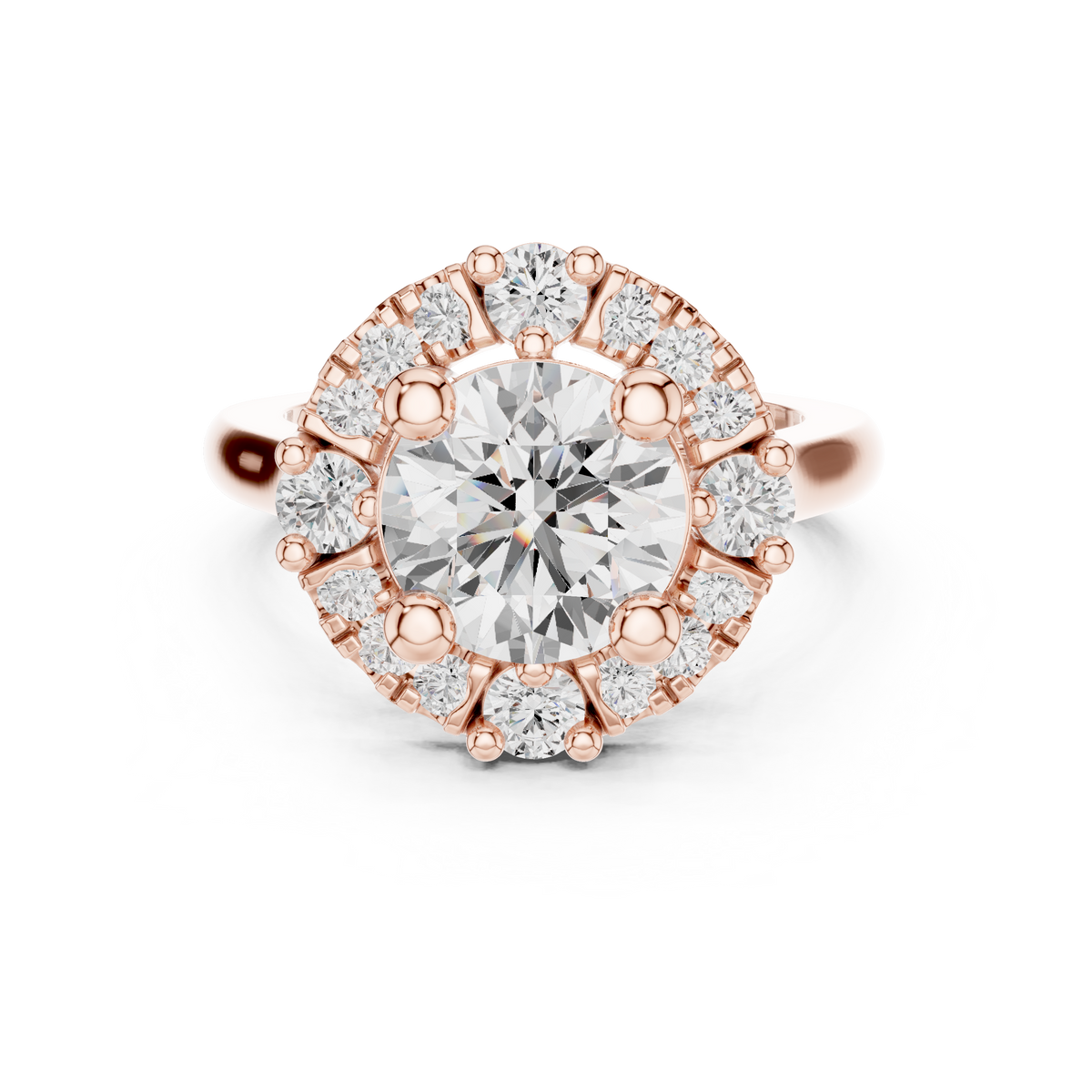 3.00 CT Round Lab-Grown Diamond Halo Ring with Pavé Diamond Accents, Rose Gold