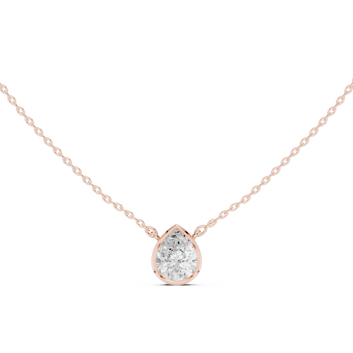 Pear Cut Bezel Lab Grown Diamond Solitaire Pendant, Rose Gold