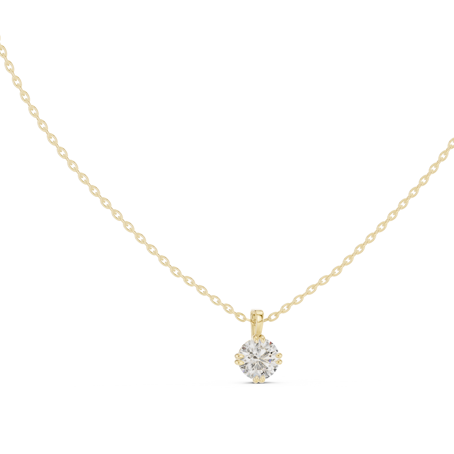 IGI Certified Round Cut Lab Grown Diamond Solitaire Pendant, Yellow Gold
