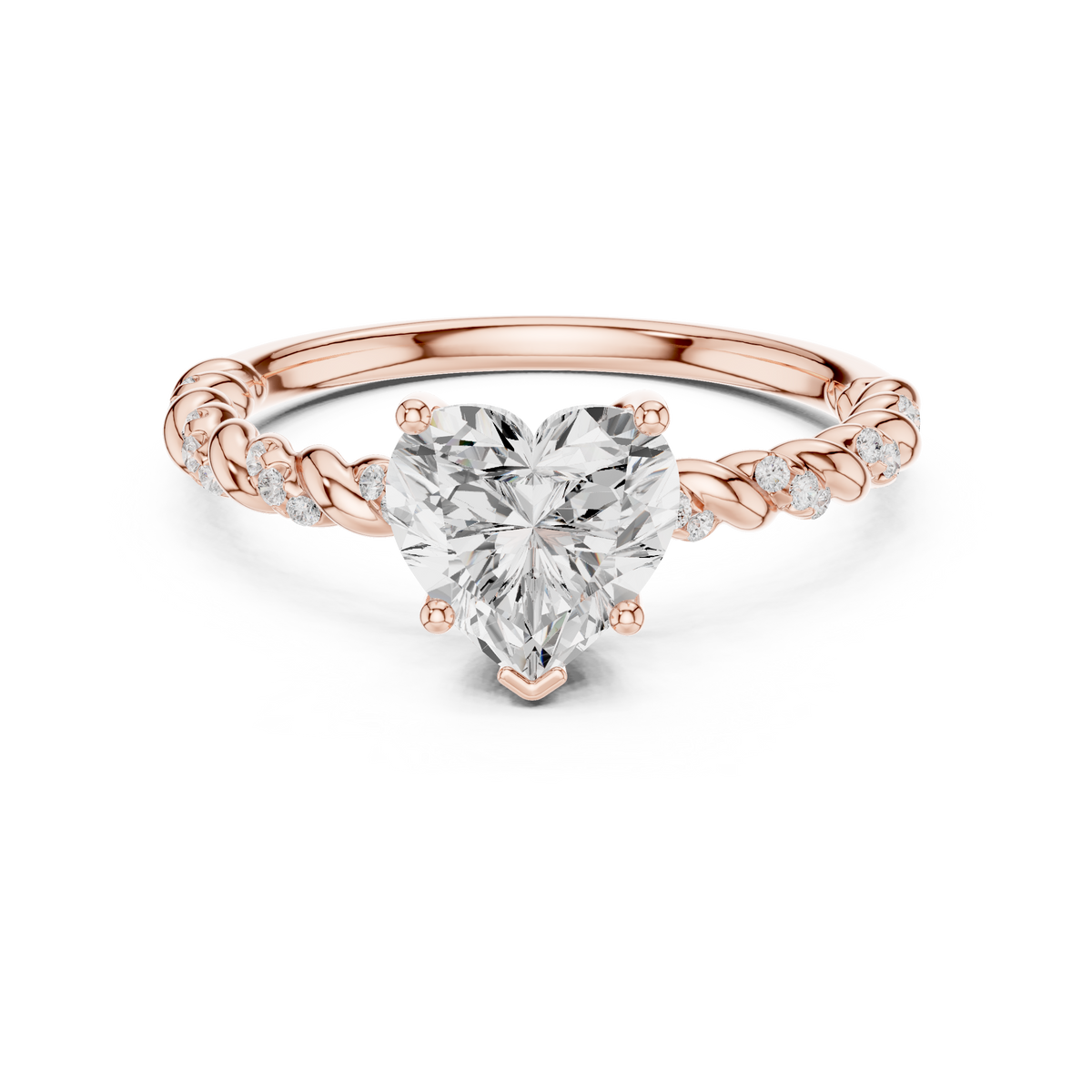 Heart Shaped Diamond Twisted Band Ring, Rose Gold
