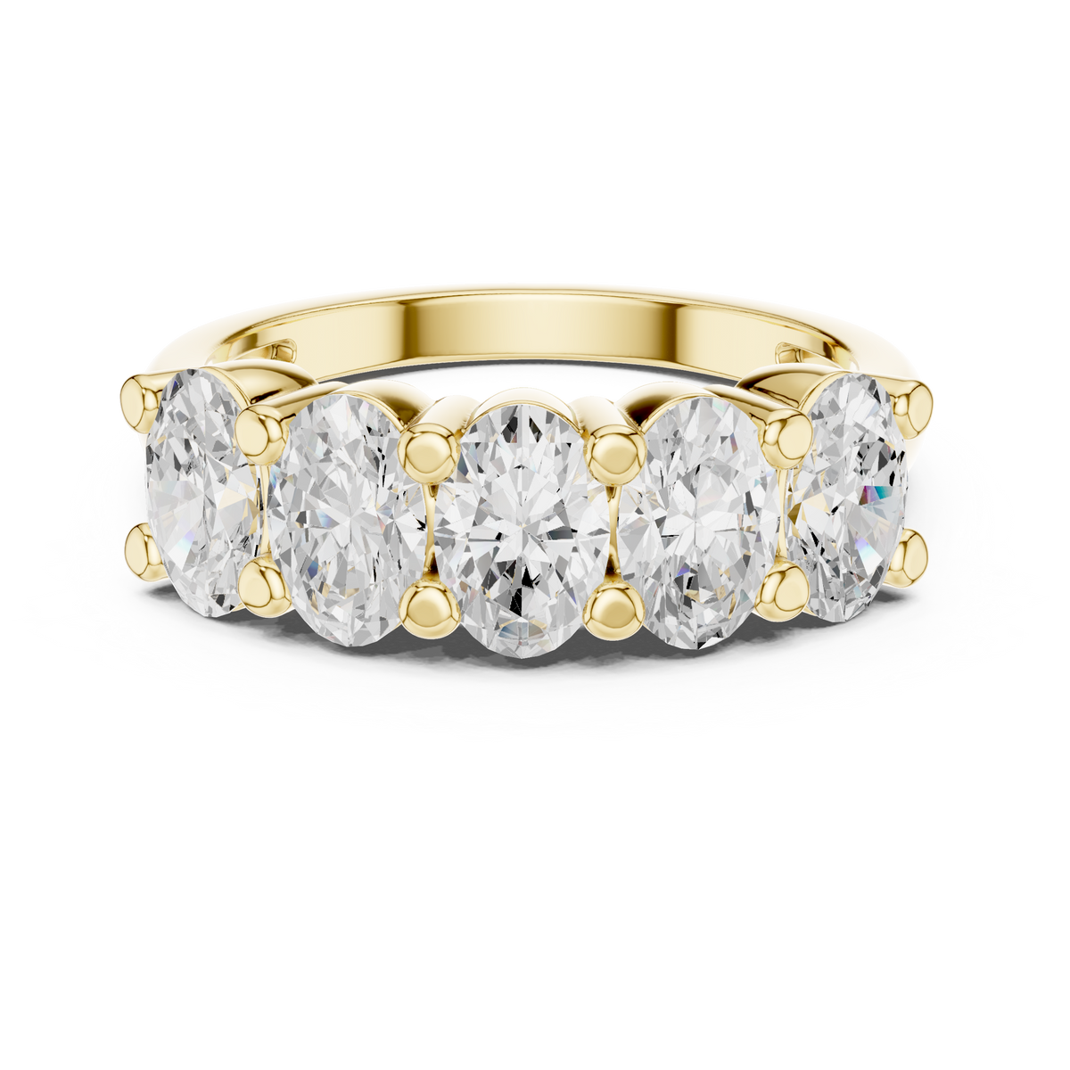 IGI Certified 1.80 Carat Oval Cut Lab Grown Diamond Five Stone Band Ring, Yellow Gold