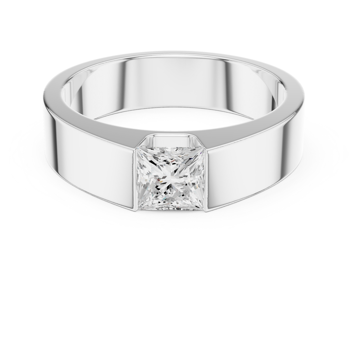 Princess Cut Lab-Grown Diamond Men's Bezel-Set Ring, White Gold