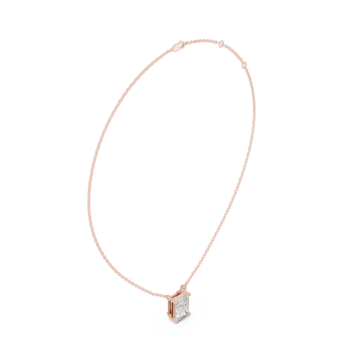 Classic Radiant Cut Lab Grown Diamond Solitaire Pendant, Rose Gold