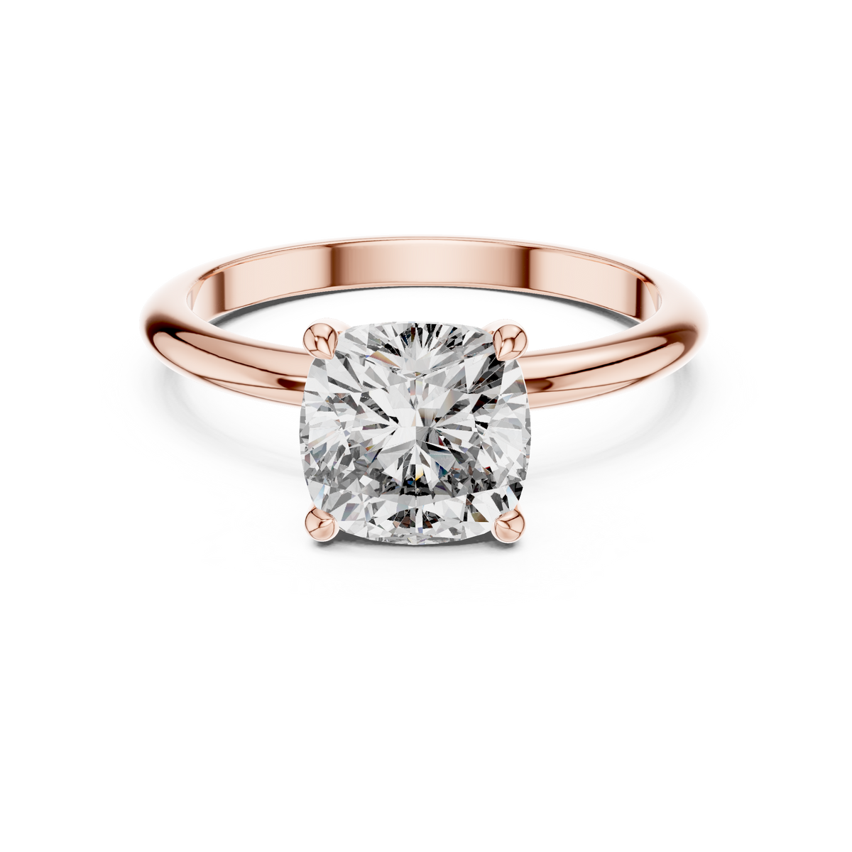 Classic Solitaire 2 Carat Cushion Cut Lab Grown Diamond Ring, Rose Gold