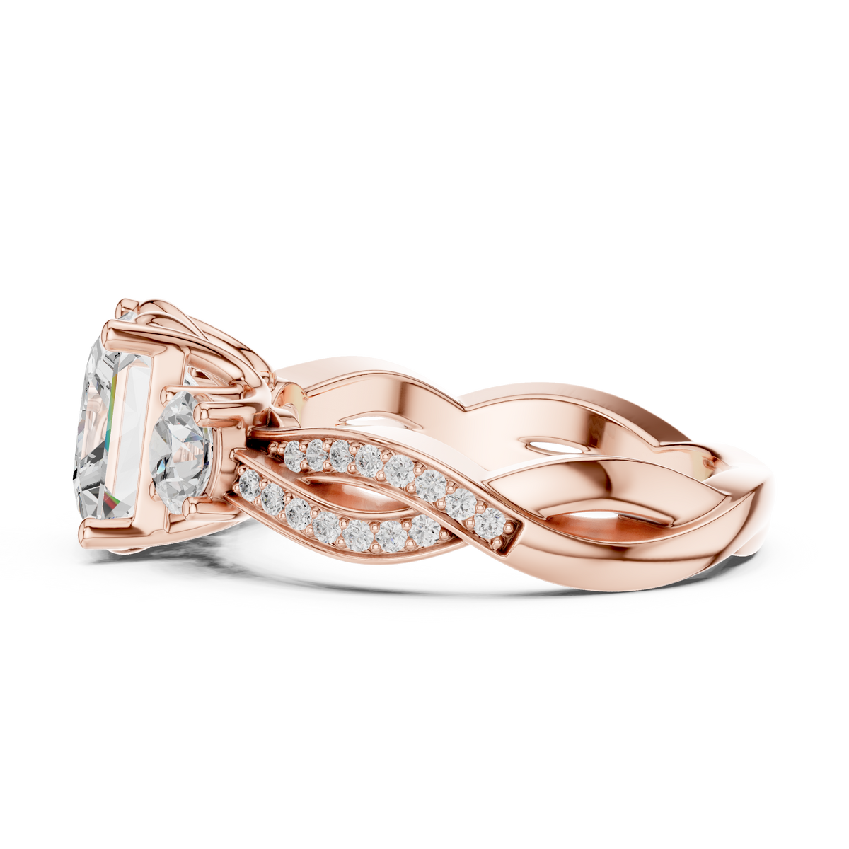 Princess Cut Lab-Grown Diamond Twisted Band Proposal Ring, Rose Gold