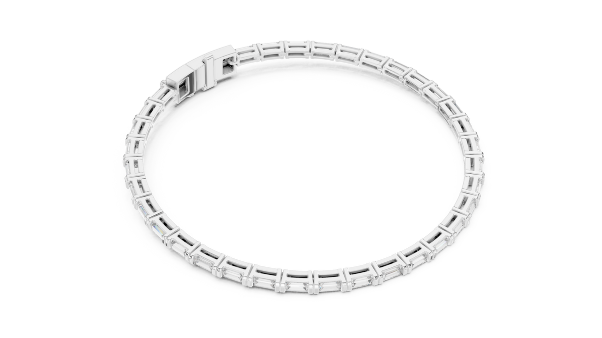 Baguette Lab Grown Diamond Tennis Bracelet, White Gold