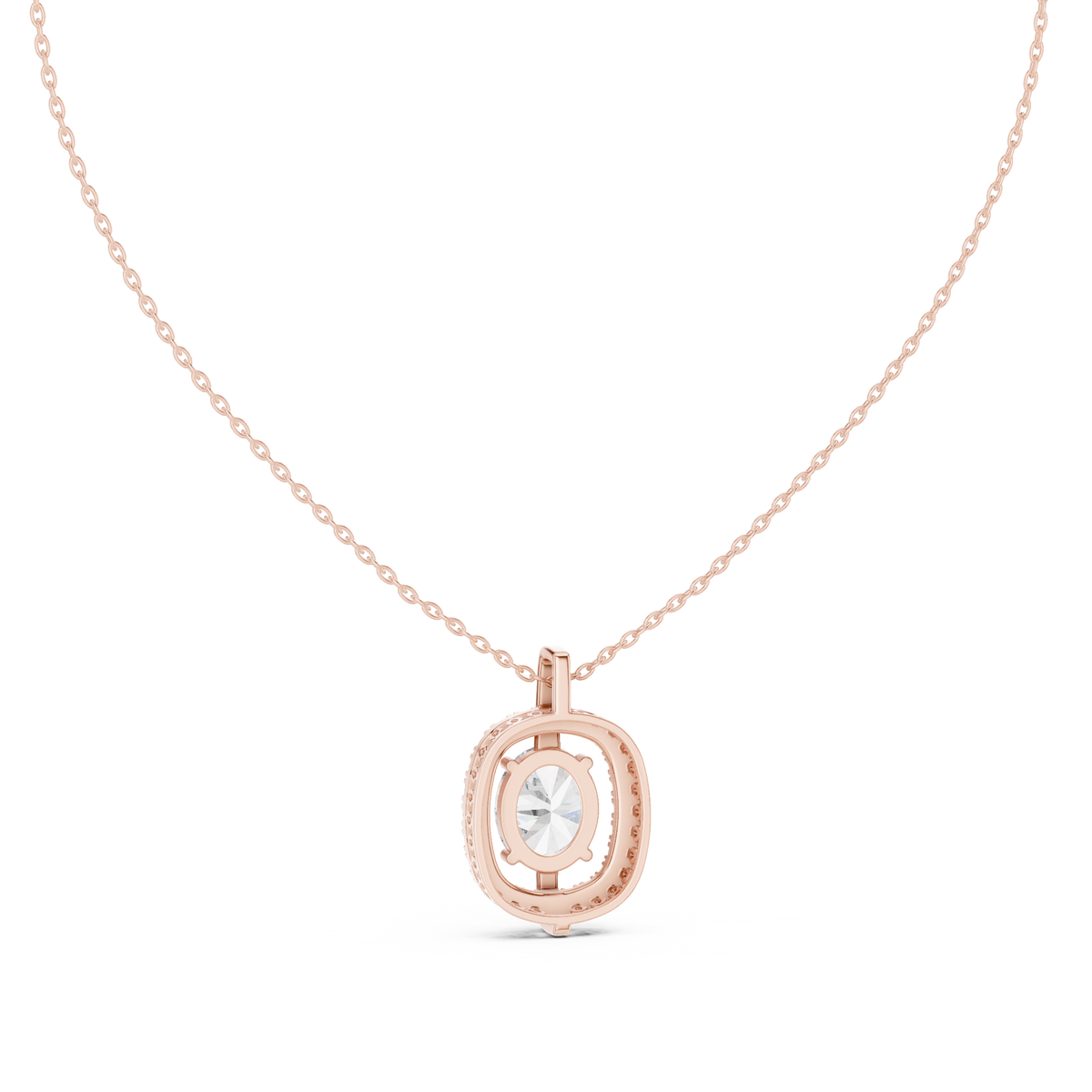 2 Carat Oval Halo Lab Grown Diamond Solitaire Pendant, Rose Gold
