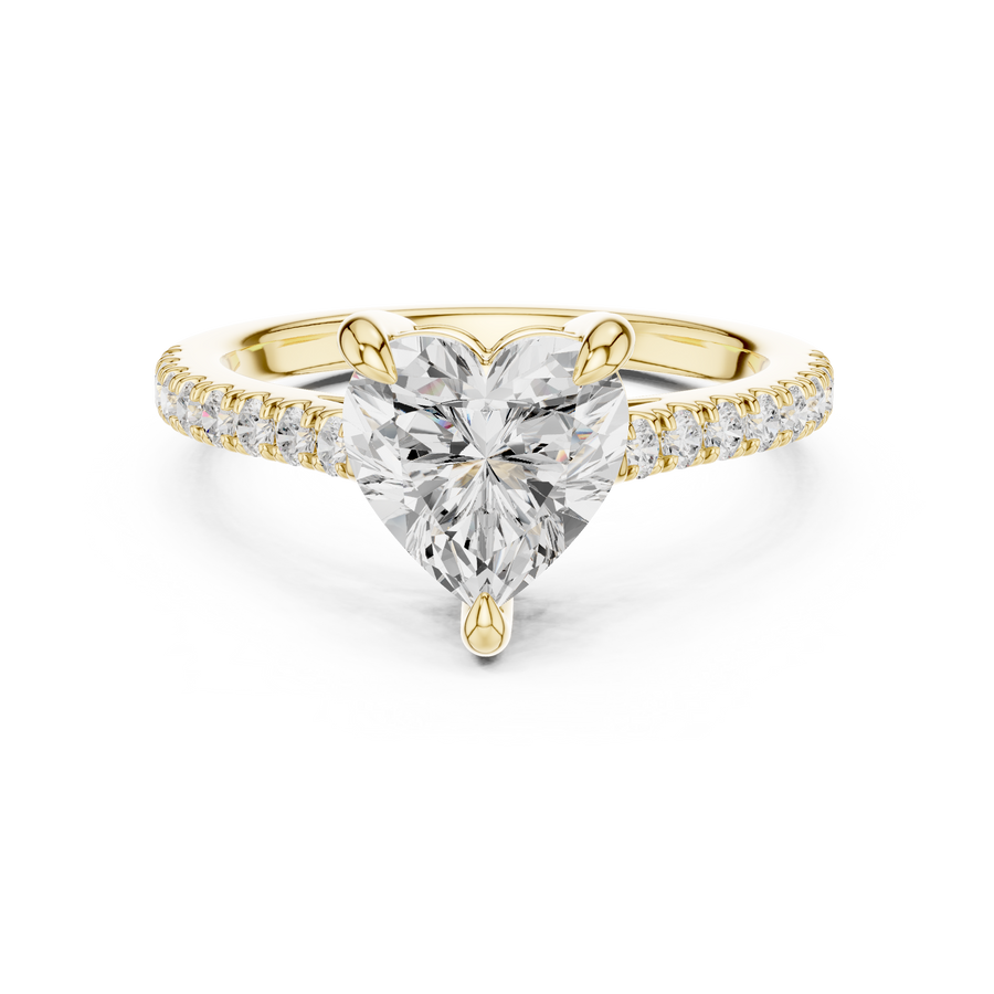 2.00 CT Heart Cut Lab Grown Diamond Ring with Round Accents, Yellow Gold