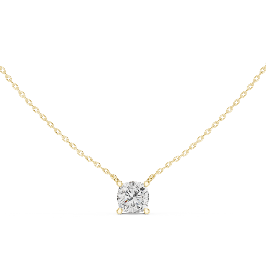 Cushion IGI Certified Lab Grown Diamond Solitaire Pendant, Yellow Gold