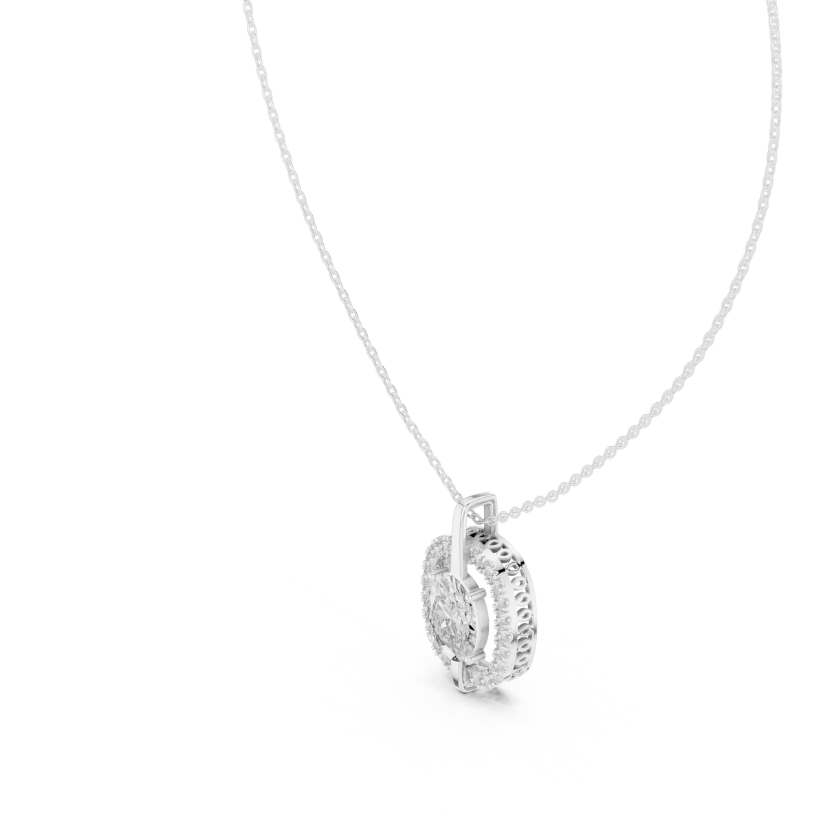 2 Carat Oval Halo Lab Grown Diamond Solitaire Pendant, White Gold