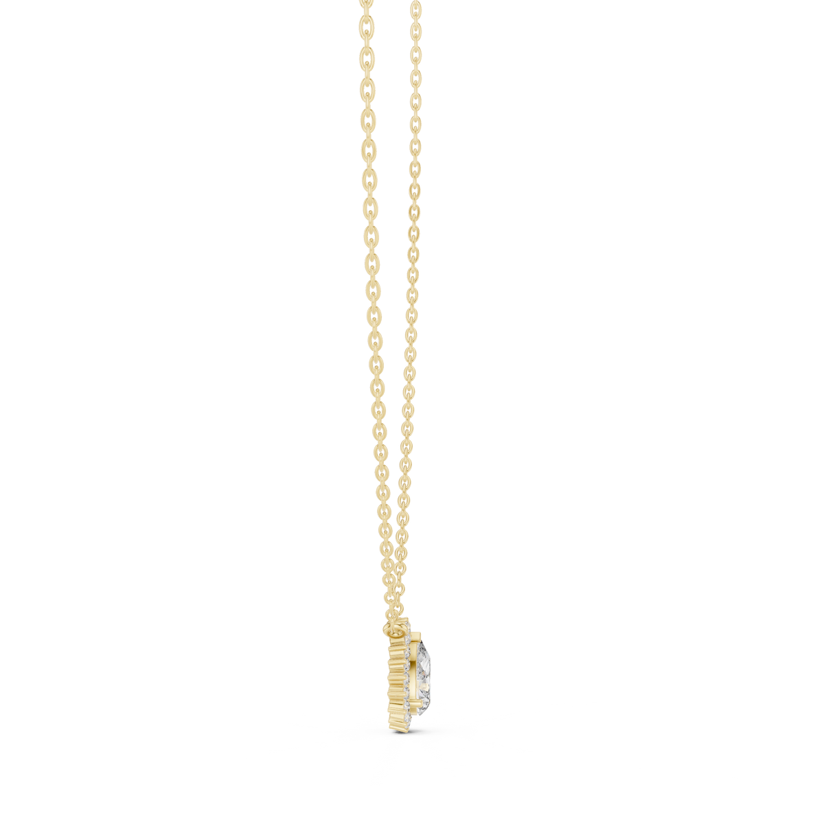 0.70 Carat Pear Halo Lab Grown Diamond Pendant, Yellow Gold