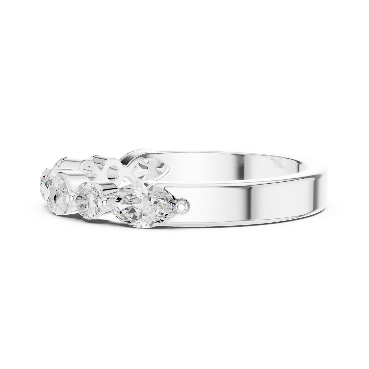Marquise & Round Diamond Half Eternity Ring, White Gold