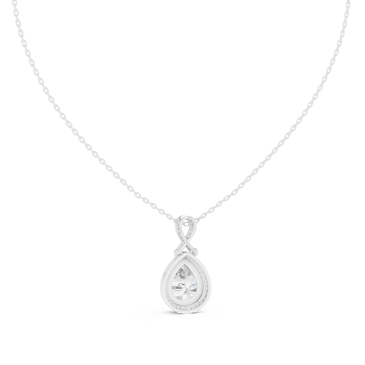 4 Carat Pear Lab Grown Diamond Halo Pendant, White Gold