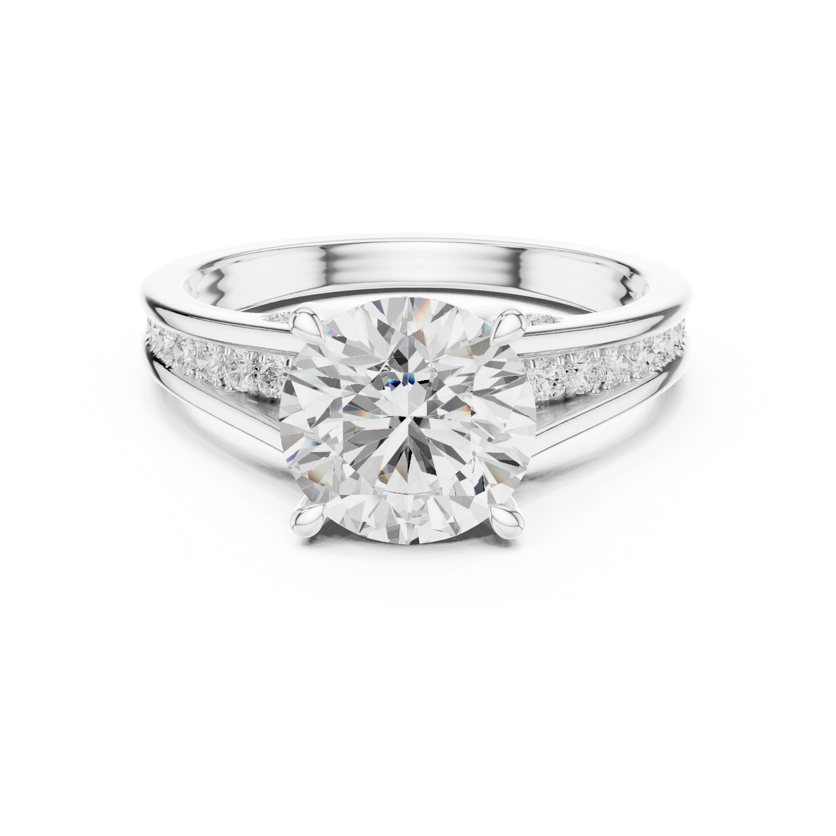 Round Cut Lab-Grown Diamond Engagement Ring with Split Shank Band, White Gold