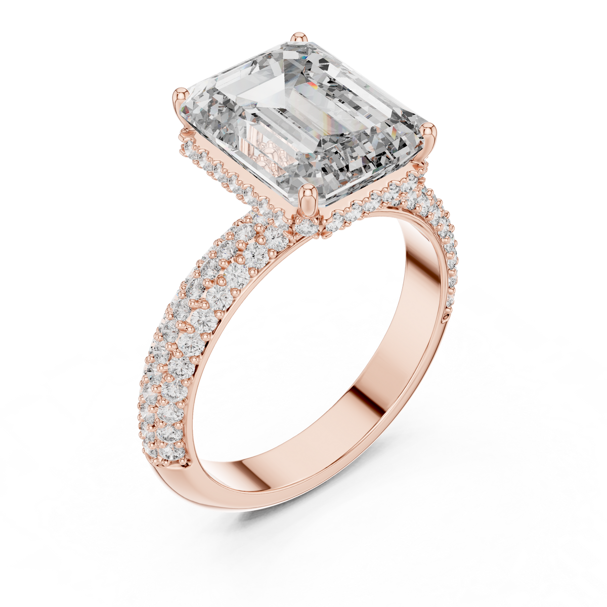 IGI Certified Emerald Lab Grown Diamond Anniversary Ring, Rose Gold