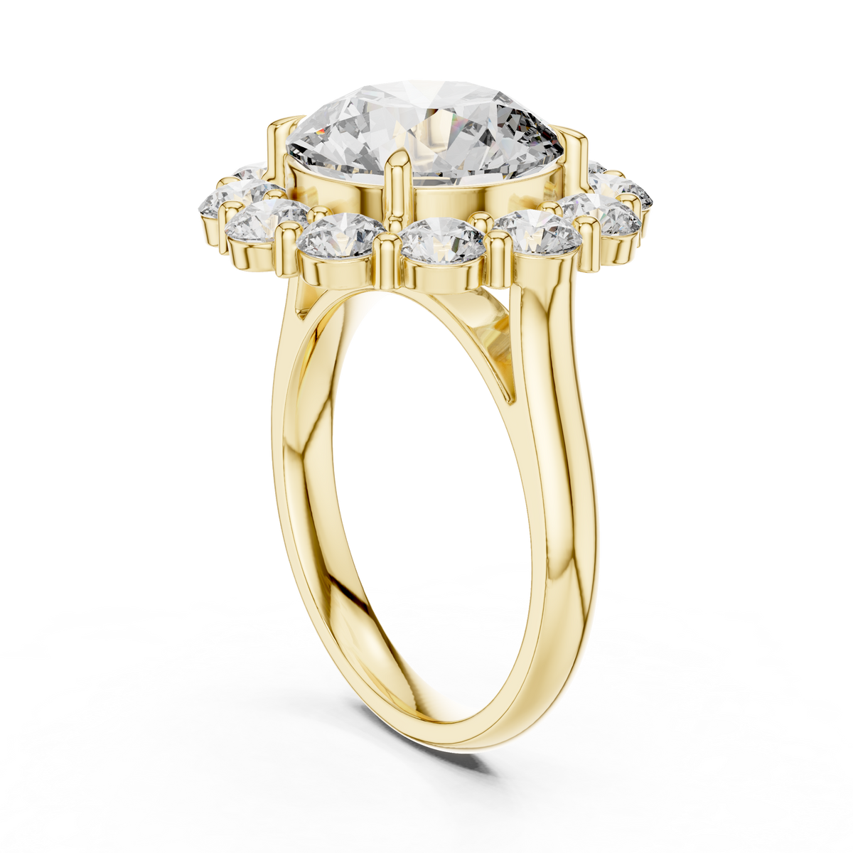 IGI Certified 5 Carat Round Lab Grown Diamond Engagement Ring, Yellow Gold