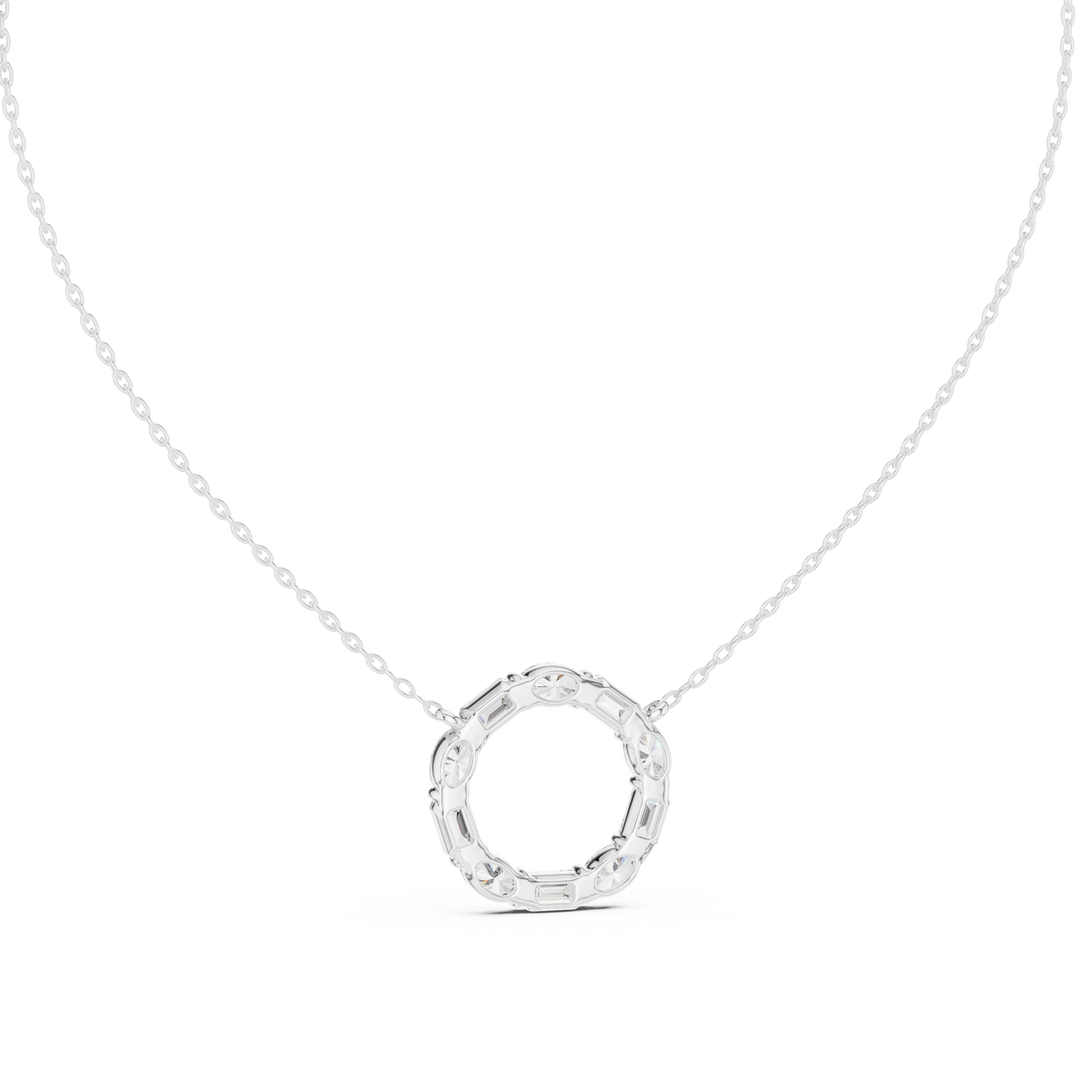 Oval & Emerald Lab Grown Diamond Open Circle Pendant, White Gold