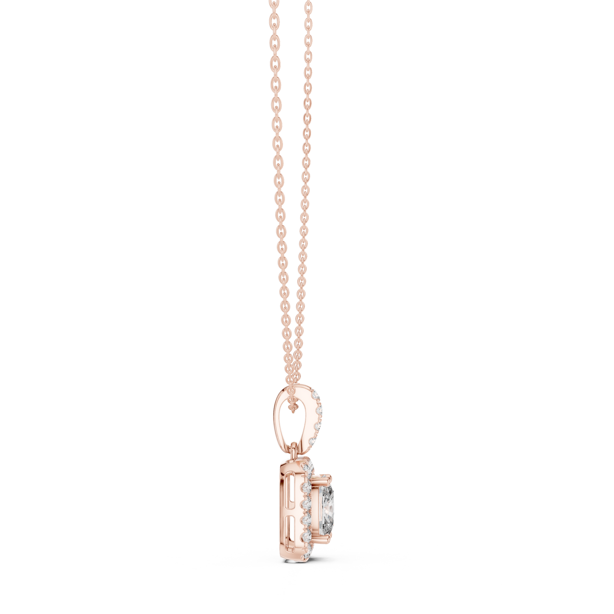 IGI Certified Cushion Halo Lab Grown Diamond Pendant, Rose Gold