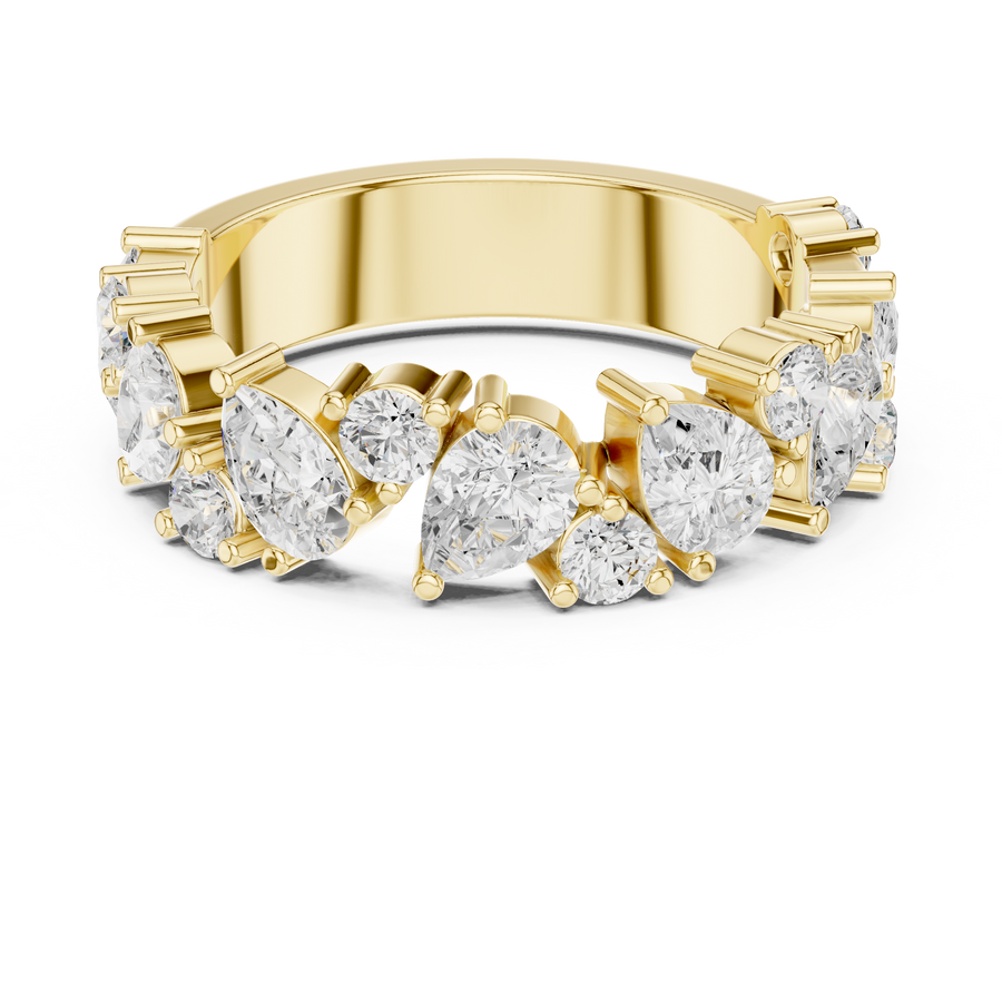 IGI Certified Pear & Round Lab Grown Diamond Cluster Band Ring, Yellow Gold