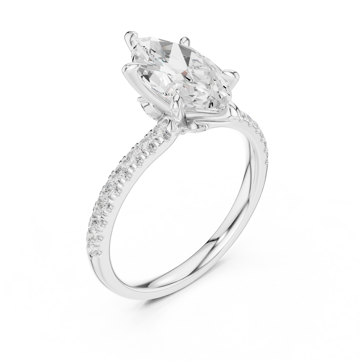 Marquise Cut Lab-Grown Diamond Engagement Ring with Hidden Halo, White Gold