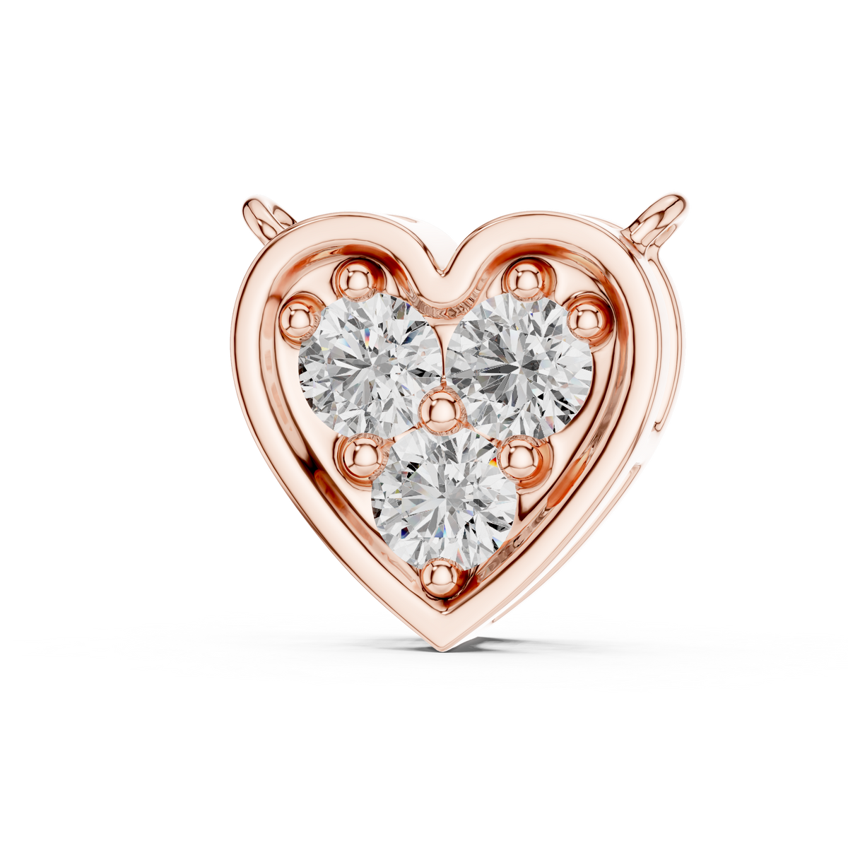 Three Stone Heart Lab Grown Diamond Pendant, Rose Gold