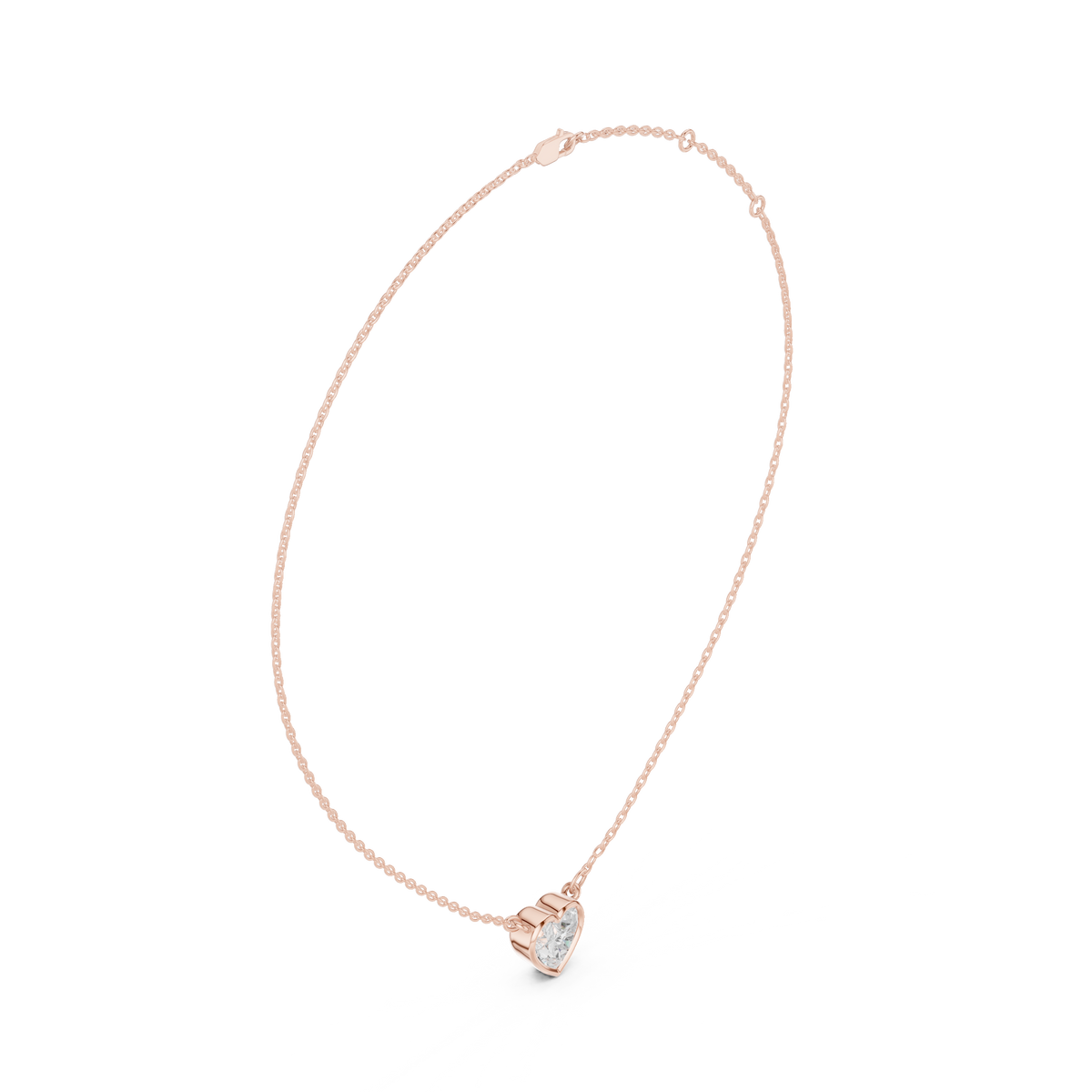 Heart Cut Bezel Lab Grown Diamond Solitaire Pendant, Rose Gold