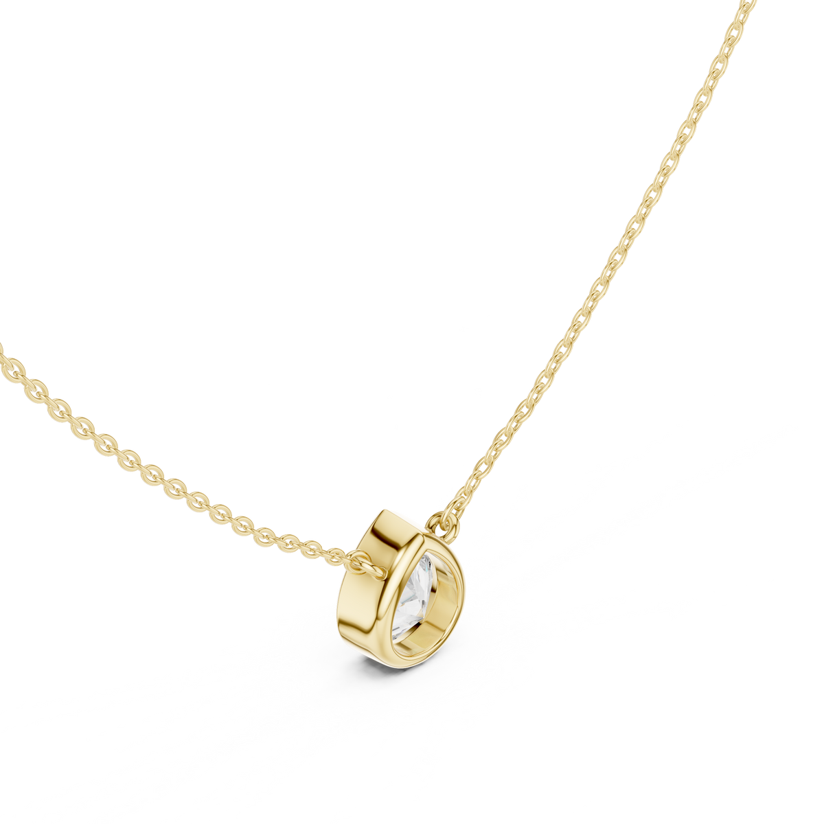 Pear Cut Bezel Lab Grown Diamond Solitaire Pendant, Yellow Gold