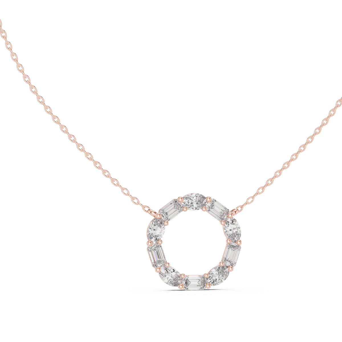 Oval & Emerald Lab Grown Diamond Open Circle Pendant, Rose Gold