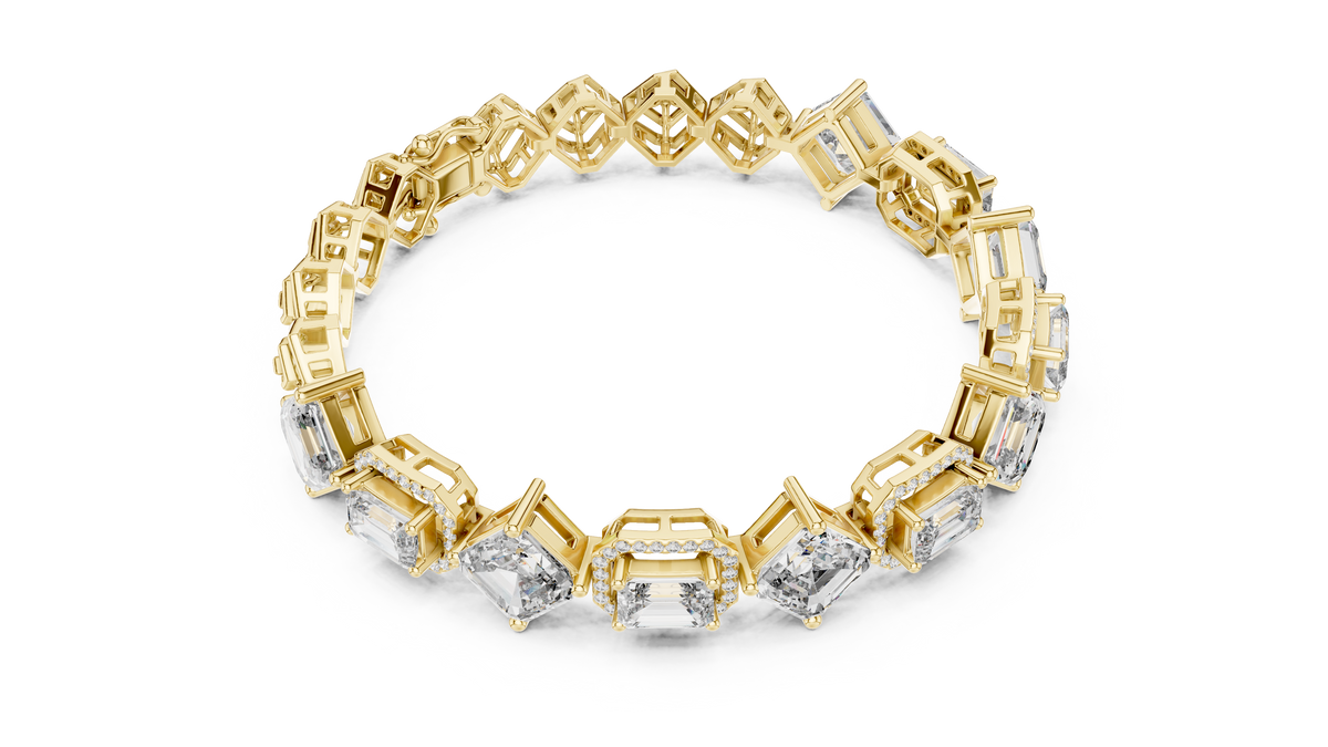 Emerald Cut & Asscher IGI Certified Lab Grown Diamond Tennis Bracelet, Yellow Gold